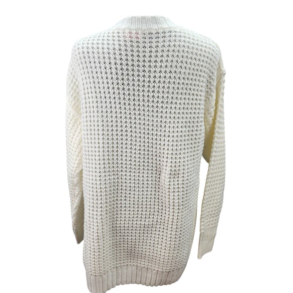 Pink Lily Cable Knit Sweater XS White Oversized Deep V Neck Button Accent Boho - Picture 4 of 13